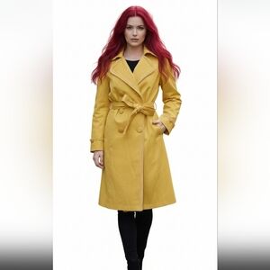 Darling Yellow Belted Trench Pea Coat Large